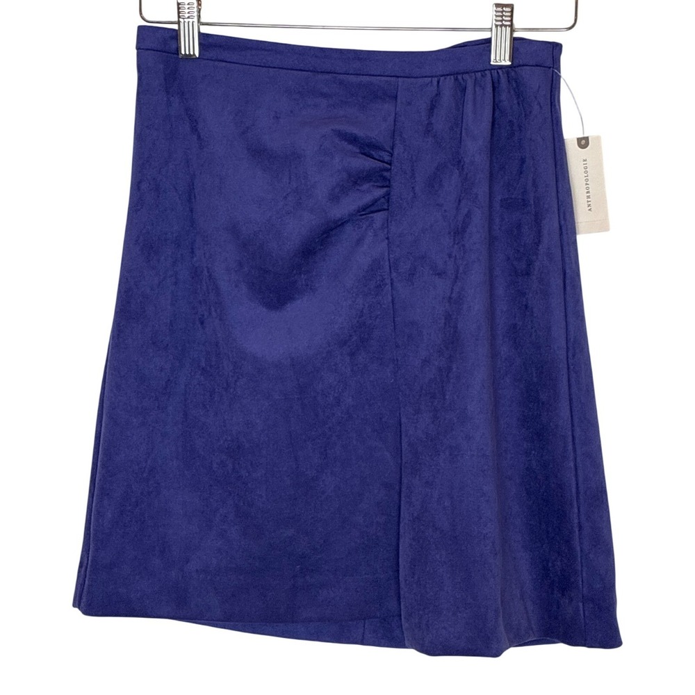 Anthropologie Faux Suede Ruched Mini Skirt Blue High Waisted Wrapโ NWT Size 2